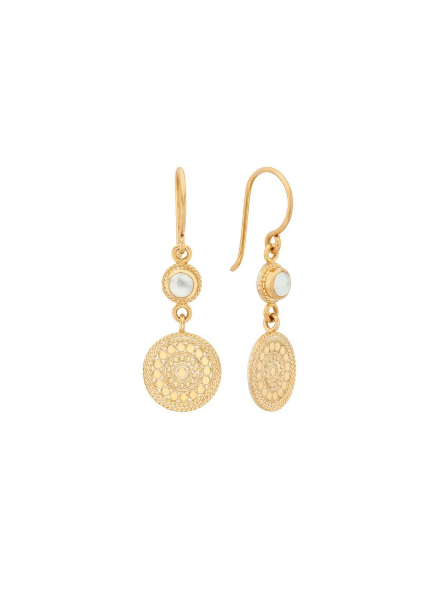 Wholesale Mother Of Pearl And Disc Drop Earrings In Gold Drops