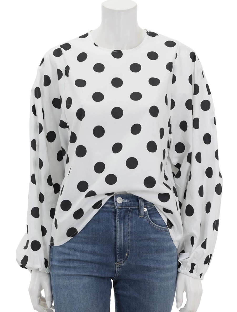 Hot Fake Balloon Sleeve Top In Bright Sky Polka Dot Blouses