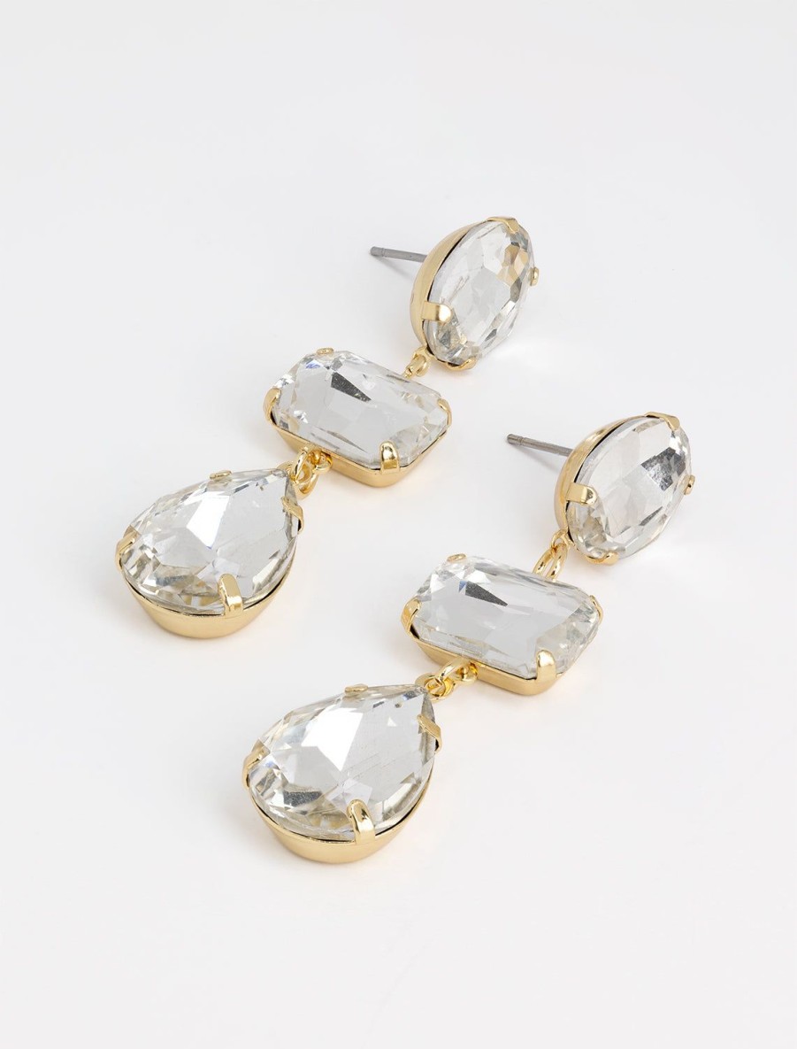 Hot Statement 3 Stone Earrings In Crystal Drops