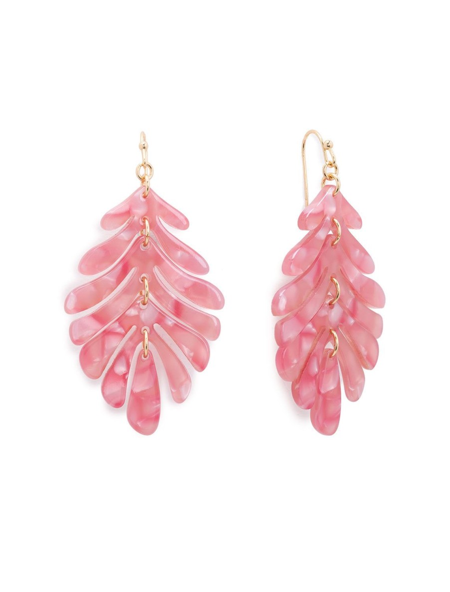 Wholesale Palm Leaf Earrings In Pink Drops