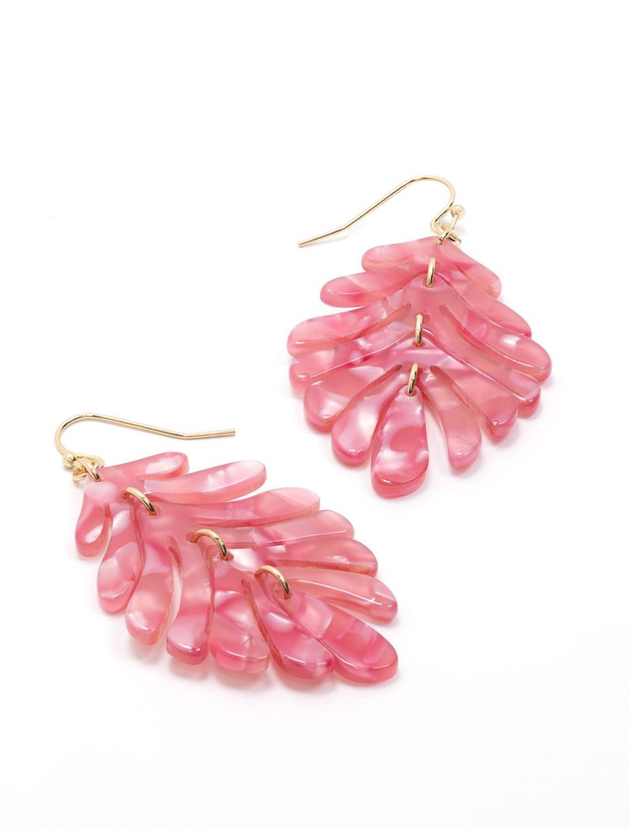 Wholesale Palm Leaf Earrings In Pink Drops