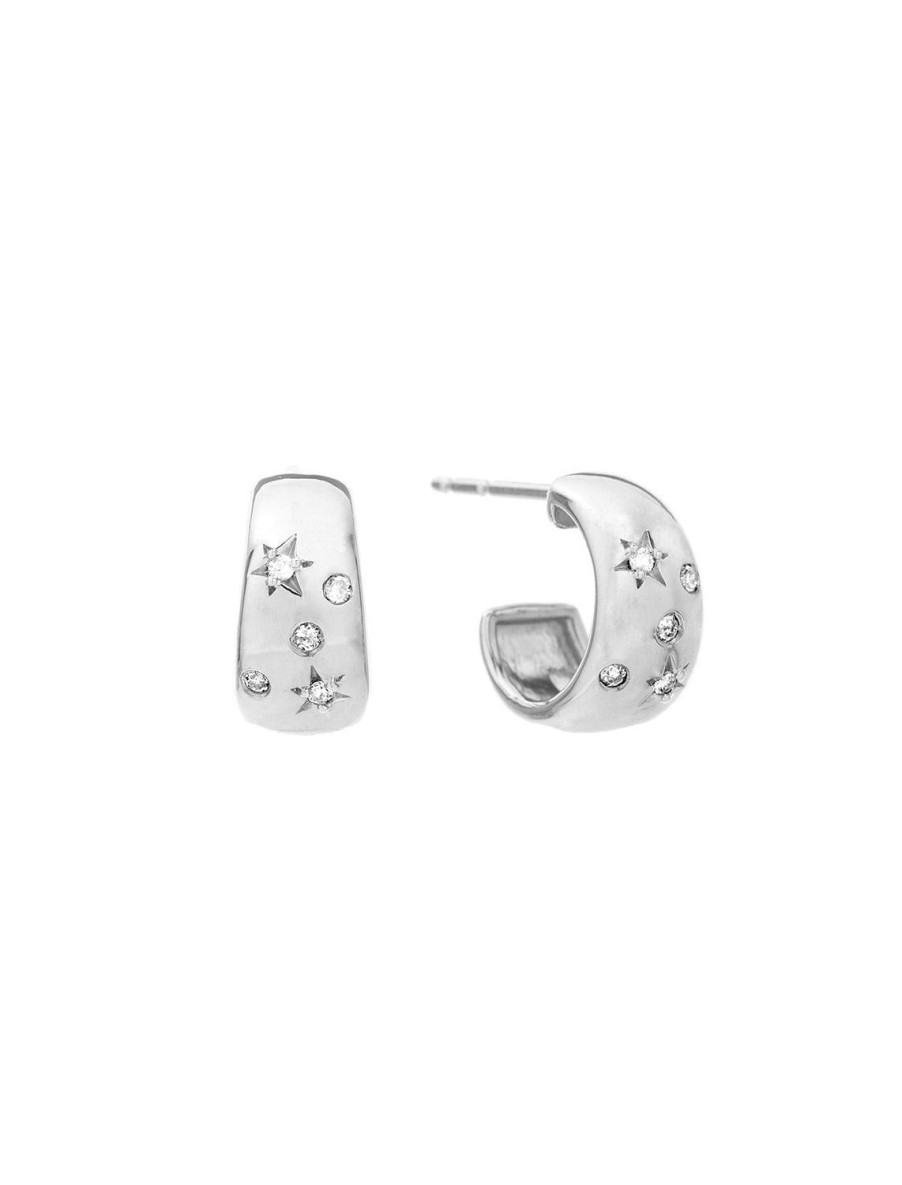 Wholesale Celestial Diamonds Wide Huggie Hoops In Silver Hoops