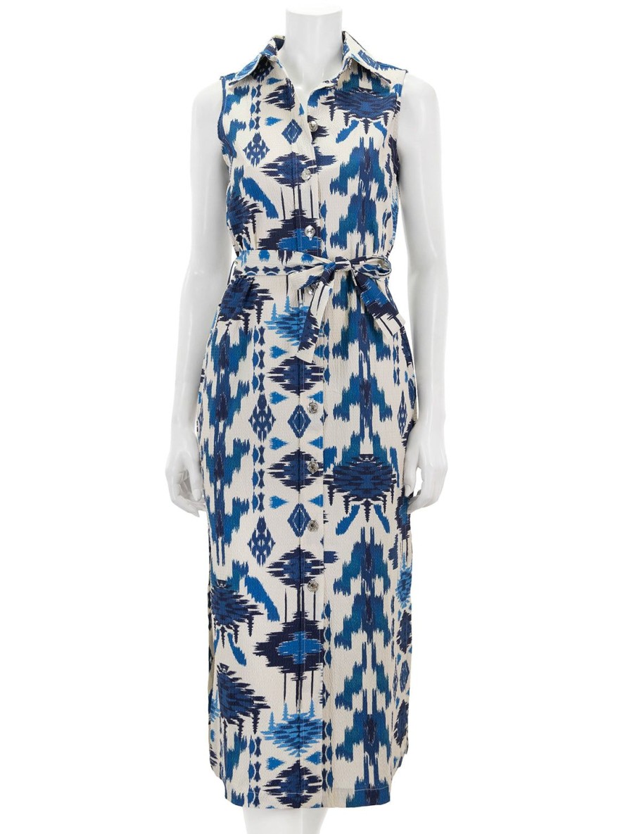 Clearance Livia Dress In Blue Ikat Printed Dresses