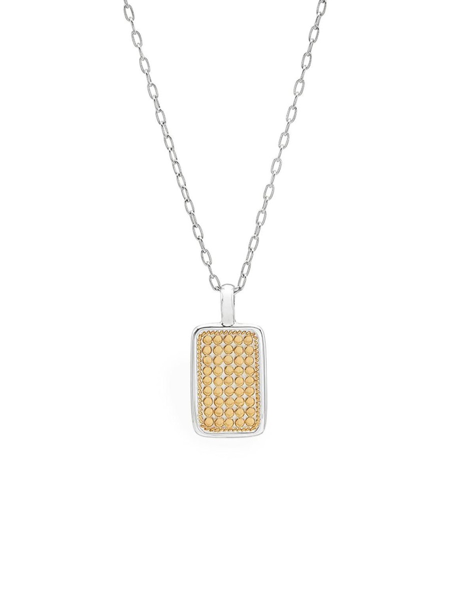 Clearance Rectangular Engravable Necklace In Two Tone Delicate