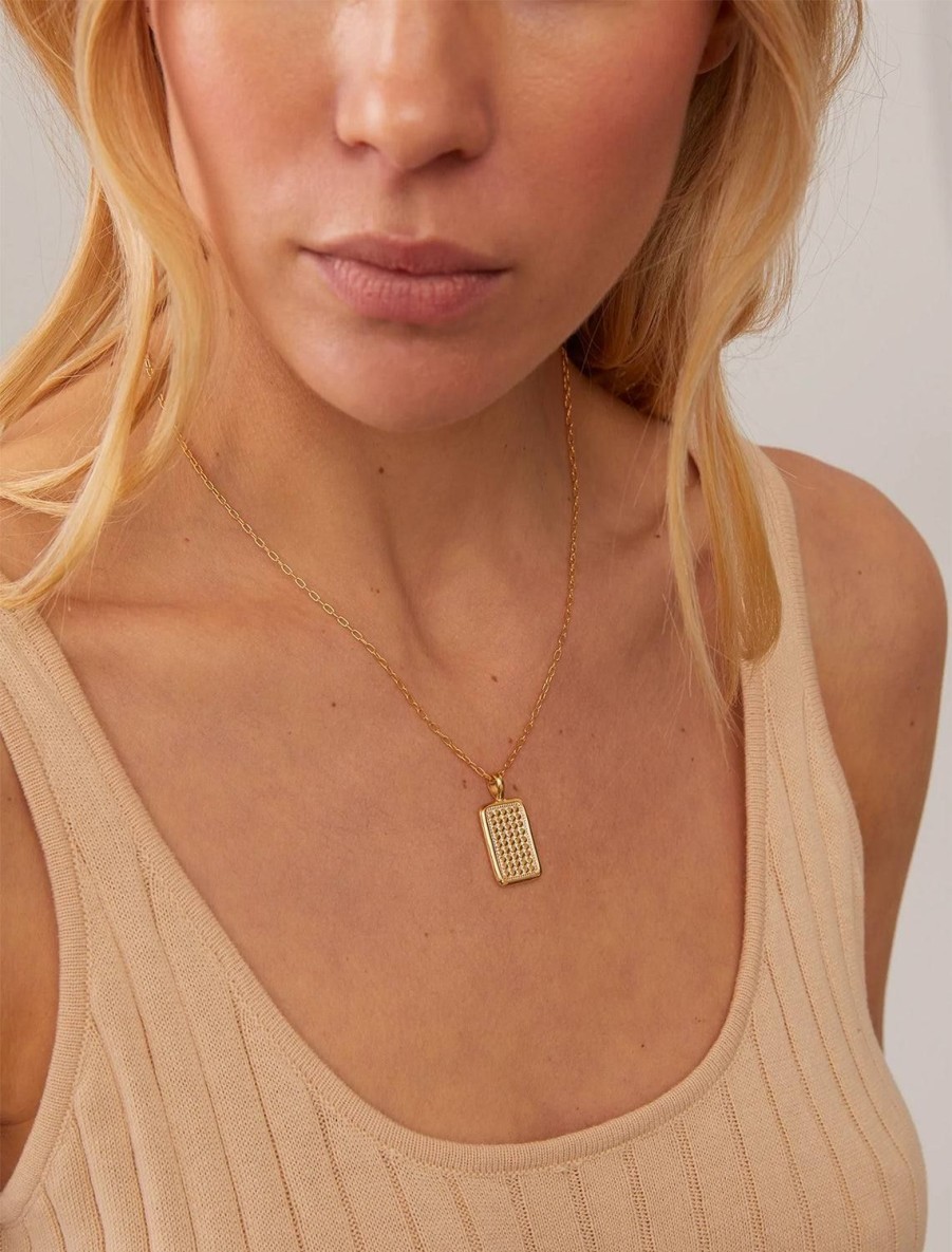 Clearance Rectangular Engravable Necklace In Two Tone Delicate