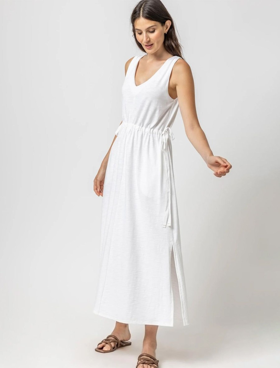 Hot Drawcord Waist Maxi Dress In White Casual + Knit Dresses