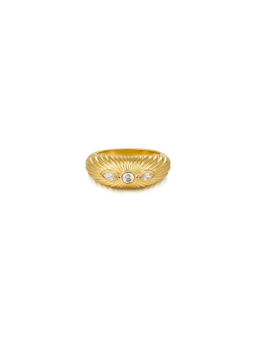 Online Florette Ridged Signet Ring In Gold Bands