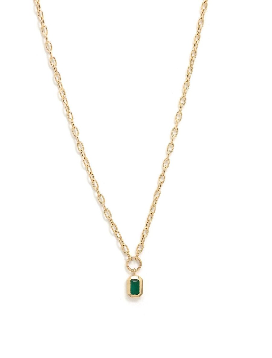 Online 14K Small Link Chain With Bezel Set Emerald Drop Necklace Statement