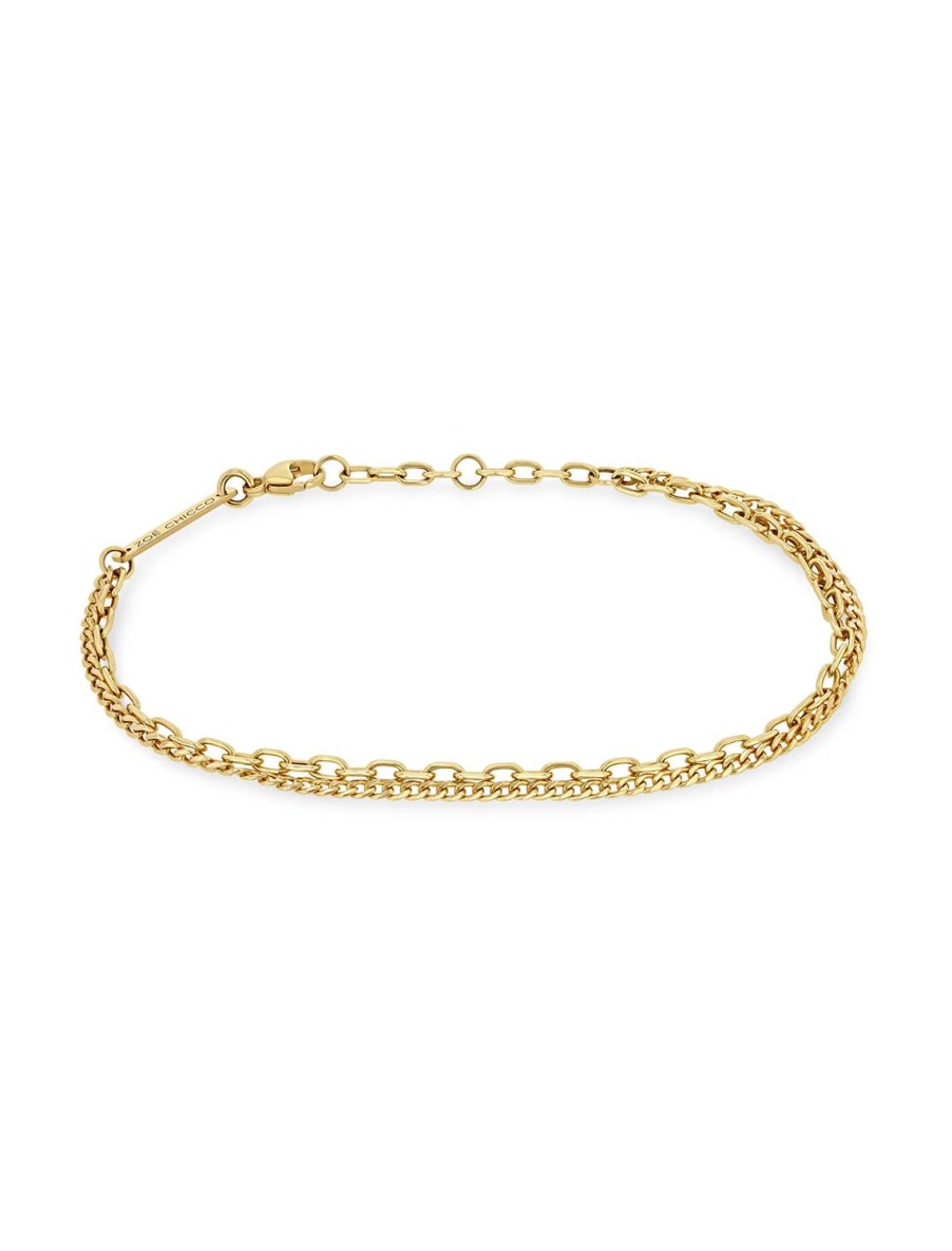 Wholesale 14K Xs Curb Chain And Square Oval Link Double Chain Bracelet Delicate