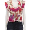 Hot Zilen Top In Beige And Raspberry Print Tees