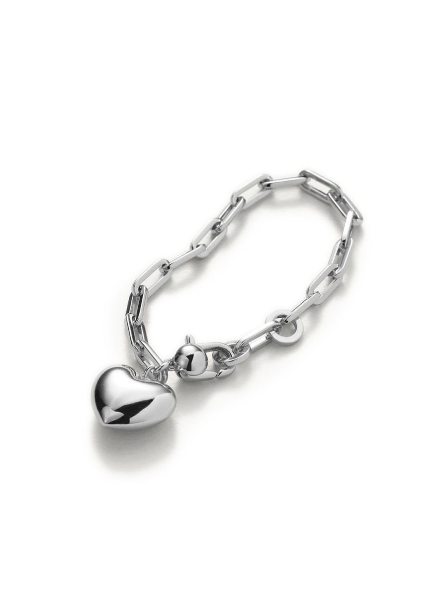 New Puffy Heart Chain Bracelet In Silver Statement