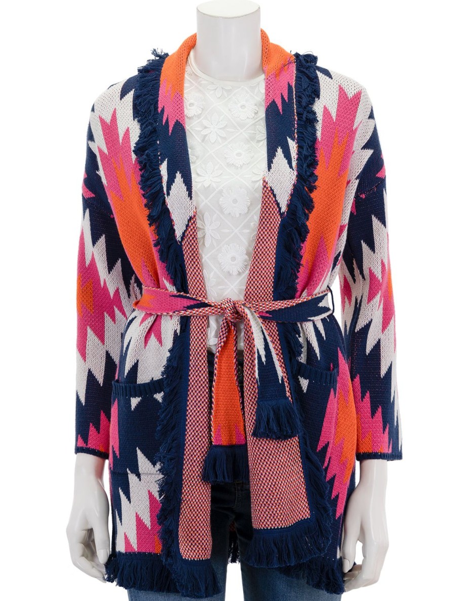 New Wrap Cardigan In Pink And Navy Multi Cardigans