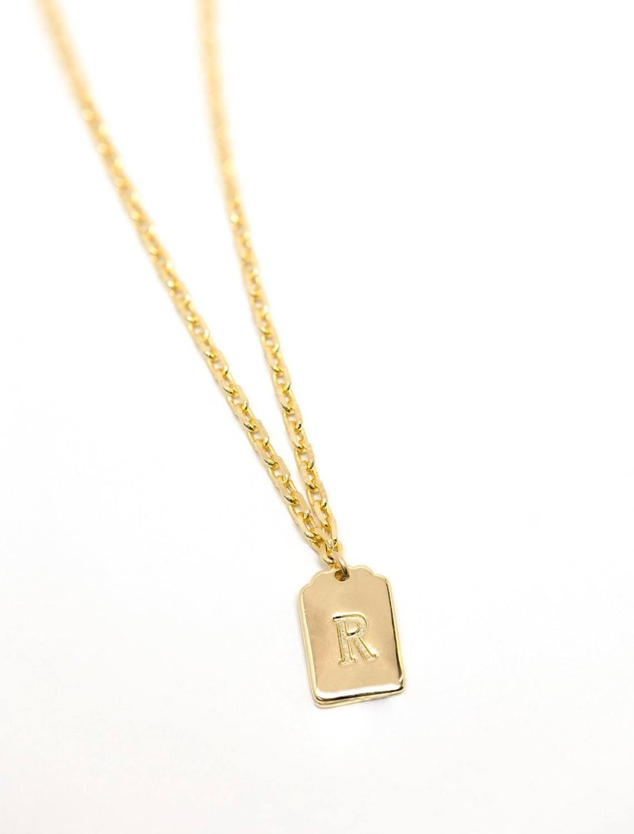 Wholesale Initial Tag Pendant Necklace In Gold | R Delicate