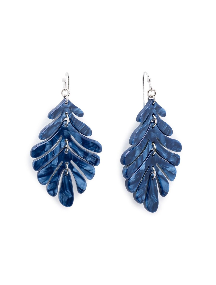 Clearance Palm Leaf Earrings In Deep Sea Drops