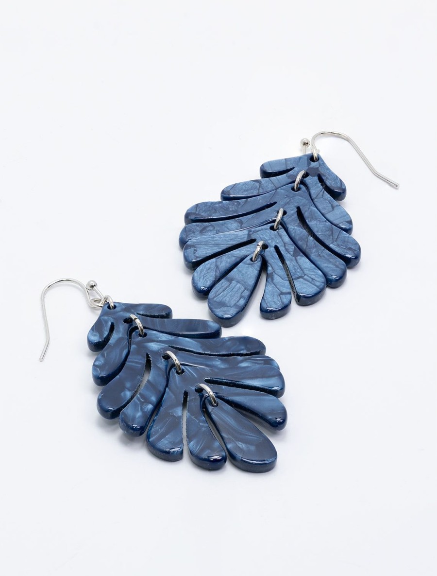 Clearance Palm Leaf Earrings In Deep Sea Drops