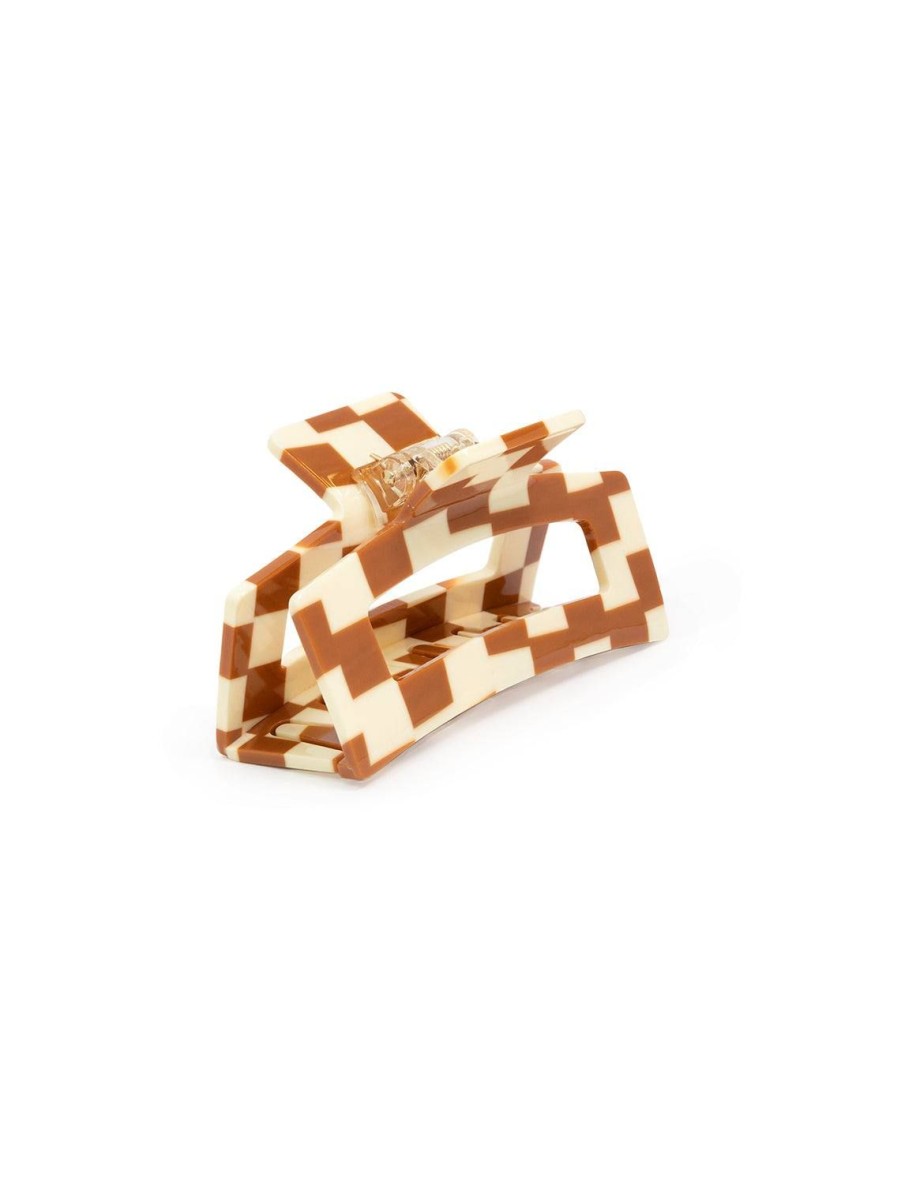 Wholesale Brown And White Checkered Hair Claw Clips + Claws