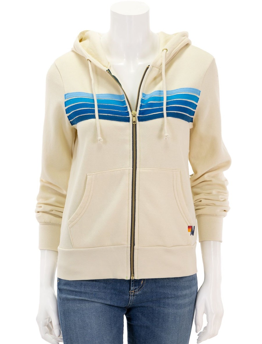 Online 5 Stripe Zip Hoodie In Vintage White And Blue Lounge Tops + Sweatshirts