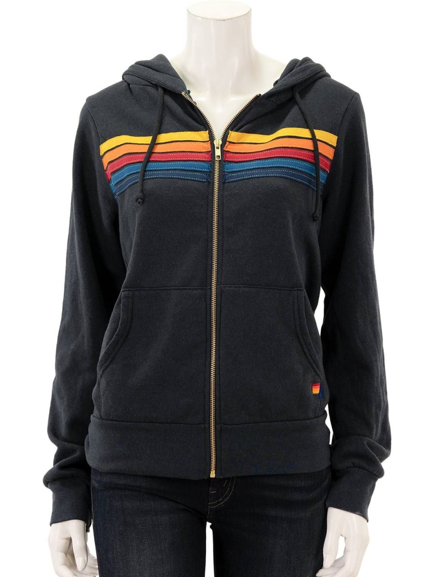 Wholesale 5 Stripe Zip Hoodie In Charcoal Sweatshirts + Hoodies