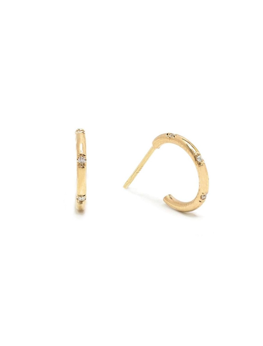 Online 14K Huggie Hoops With Bead Set Diamonds Hoops