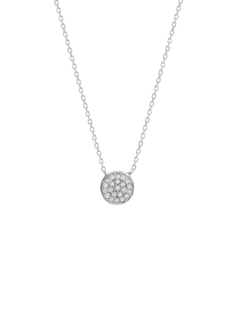 Hot Solid Pave Disc Necklace In Silver Delicate