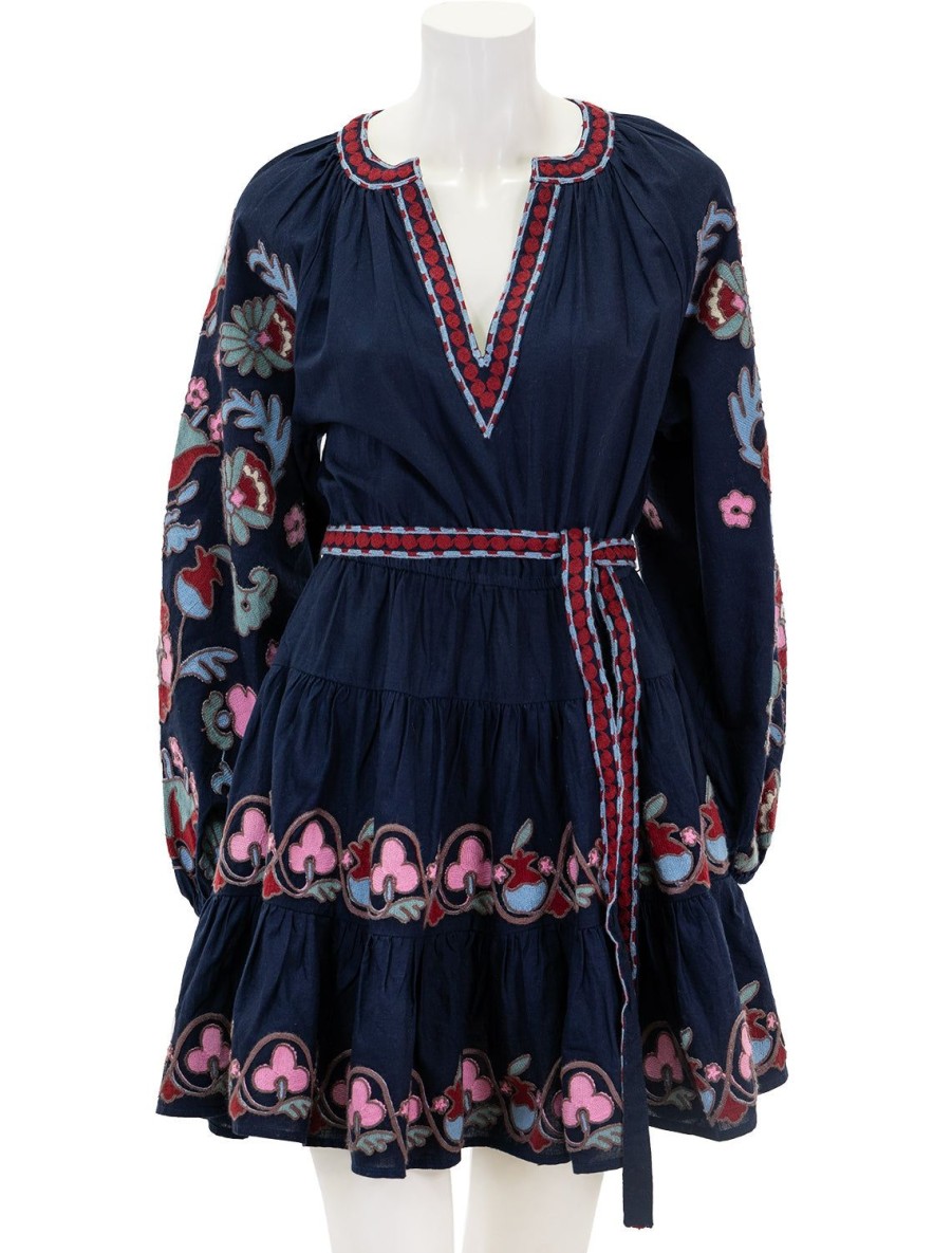 Clearance Eclisse Embroidery Tunic Dress In Navy Printed Dresses