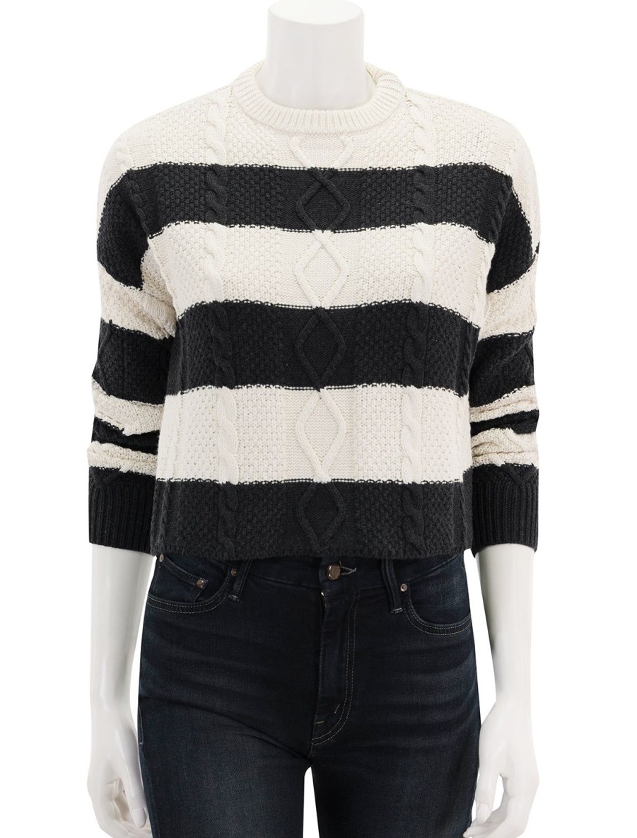 Best Cable Cropped Crew Sweater In Stripe Pullover Sweaters