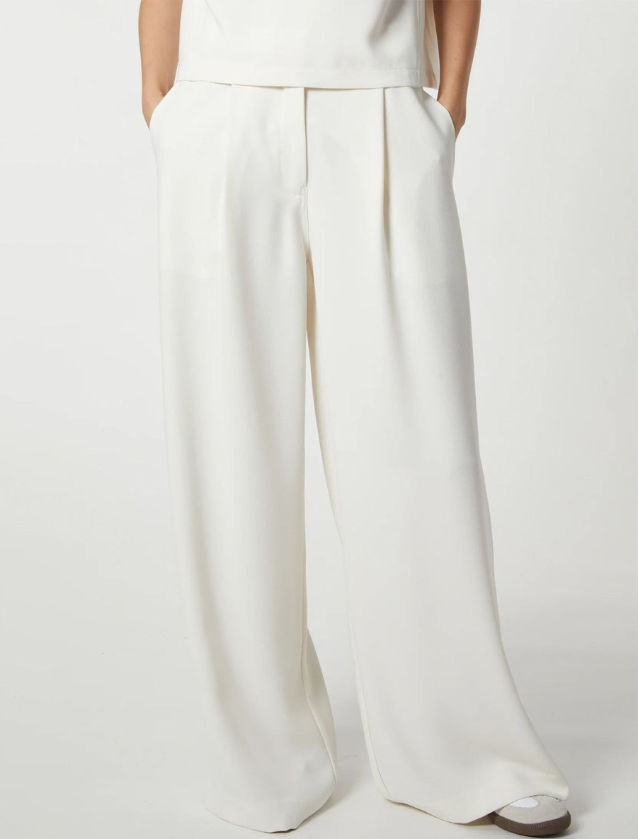 Online Neve Mid Waisted Wideleg Trouser In Ivory Crepe Trousers