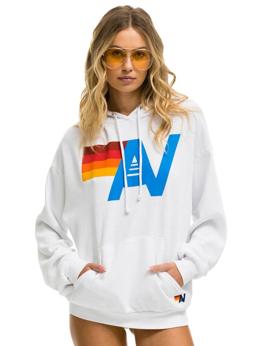 Online Logo Pullover Hoodie Relaxed In White Lounge Tops + Sweatshirts