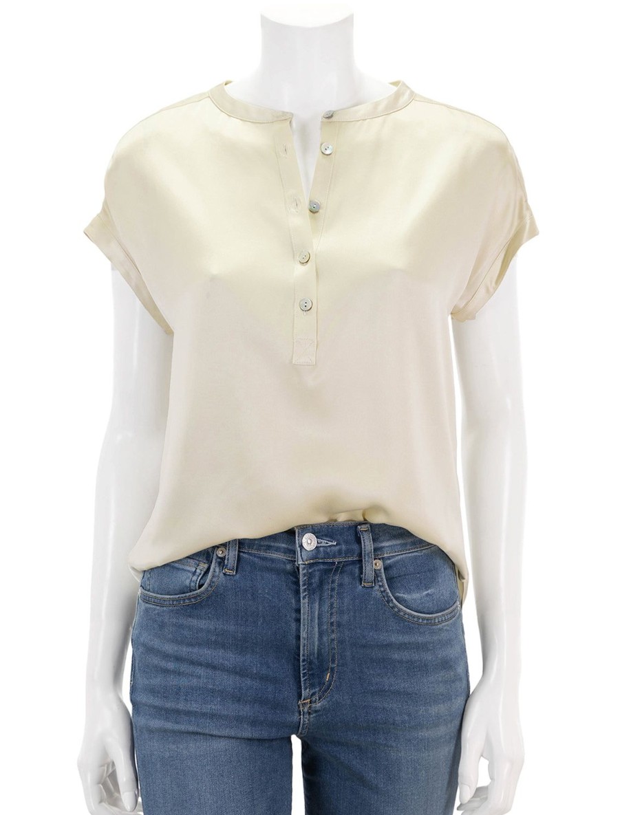 Clearance Sandwashed Silk Desmond Top In Pearled Ivory Work Tops