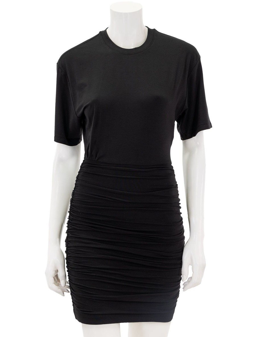 Clearance Matte Jersey Ruched Mini Dress In Black Casual + Knit Dresses