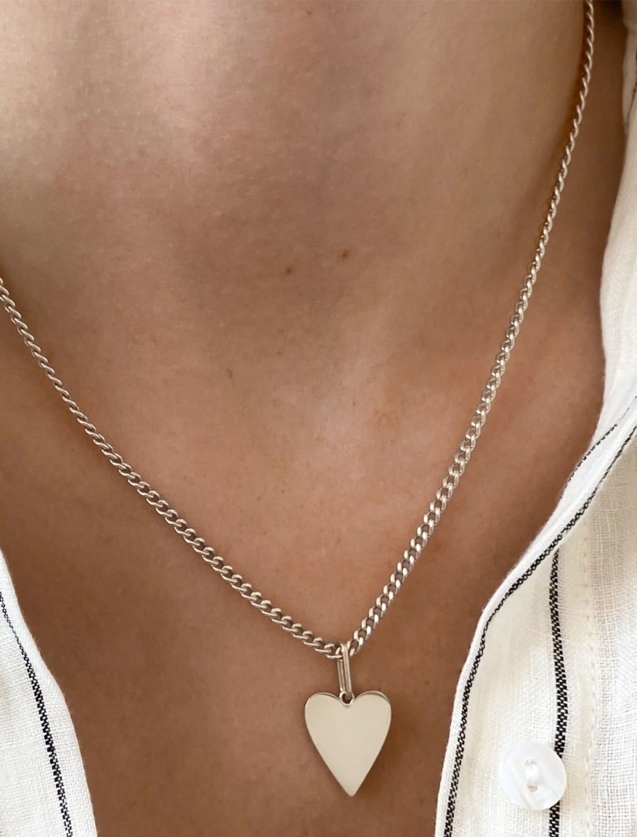 Best Amaya Heart Curb Chain Necklace In Silver Statement