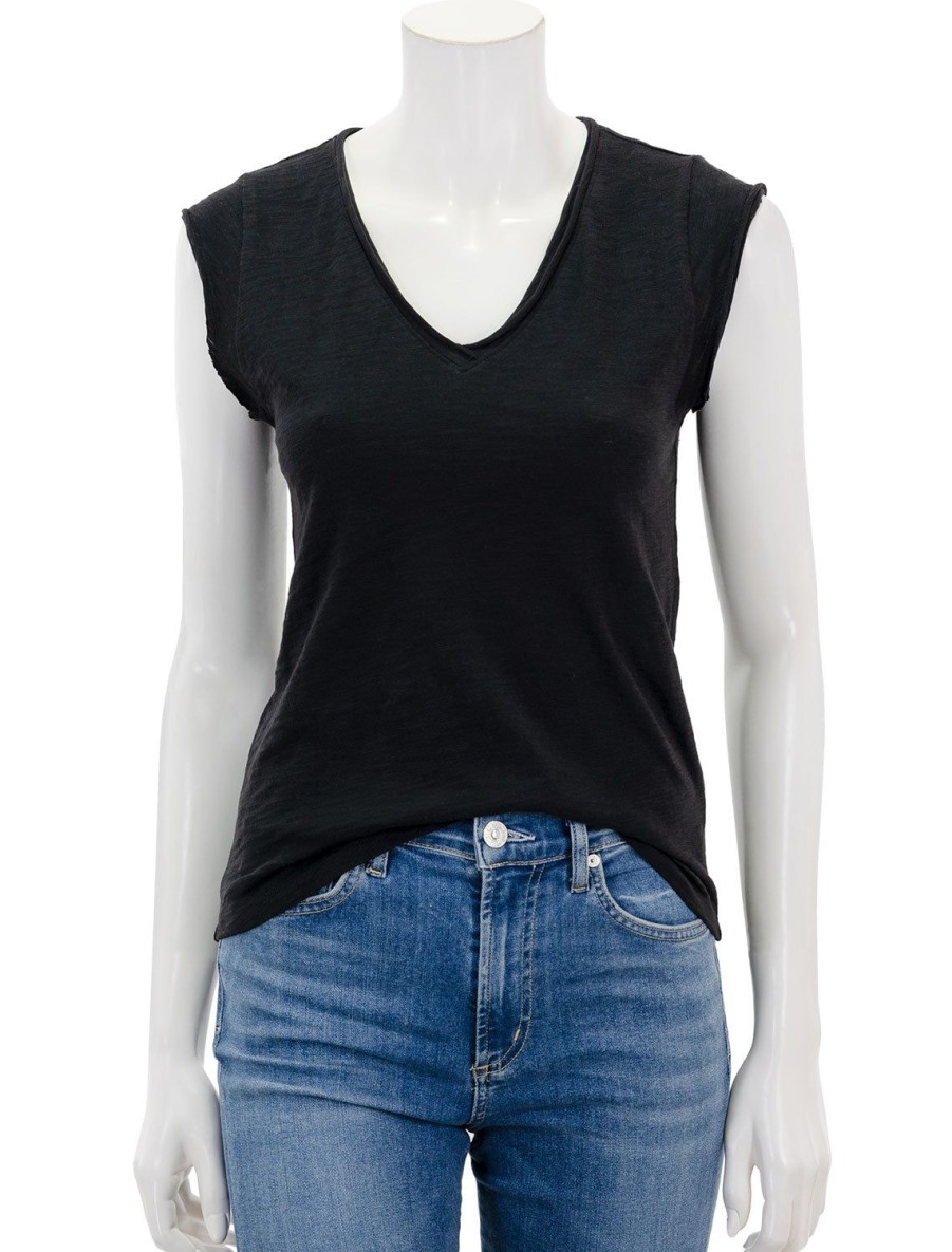 Clearance Cap Sleeve V Neck Tee In Black Tees