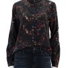 New Ruffle Button Down Blouse In Black Floral Print Buttondowns + Shirts