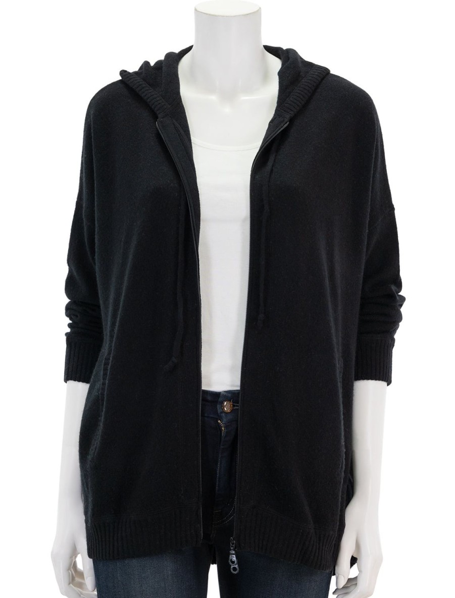 Clearance Cashmere Oversize Zip Hoodie In Black Cardigans