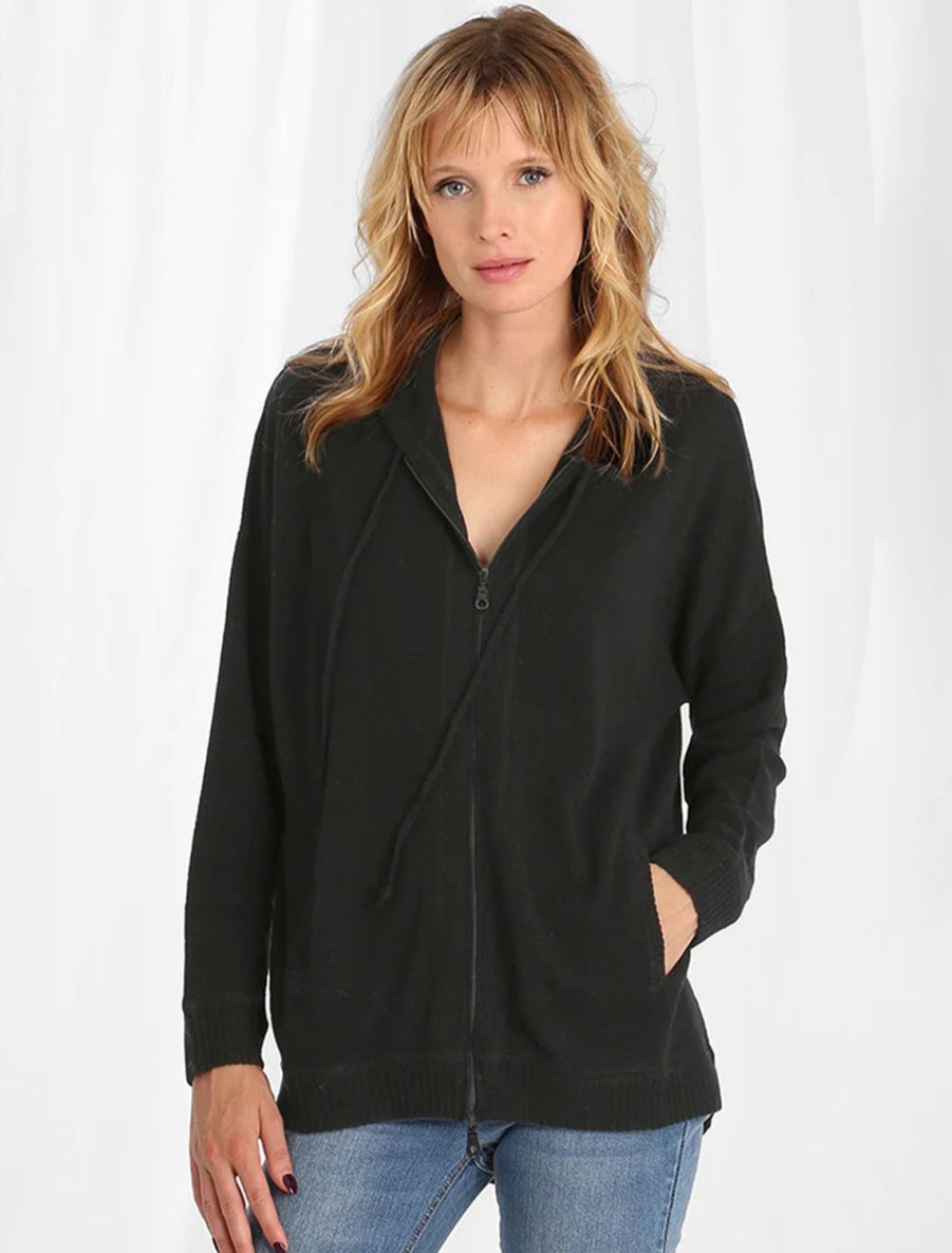 Clearance Cashmere Oversize Zip Hoodie In Black Cardigans