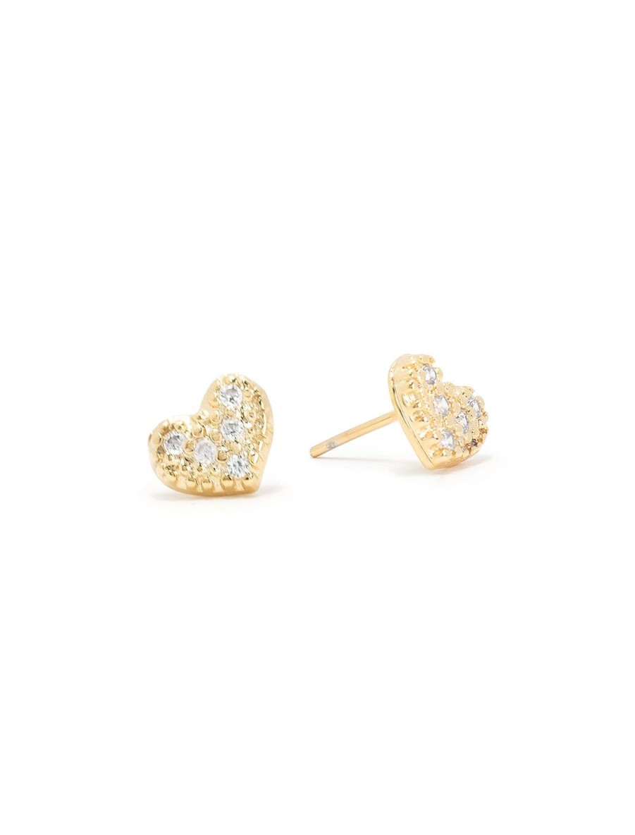 Online Pave Heart Studs In Gold Studs