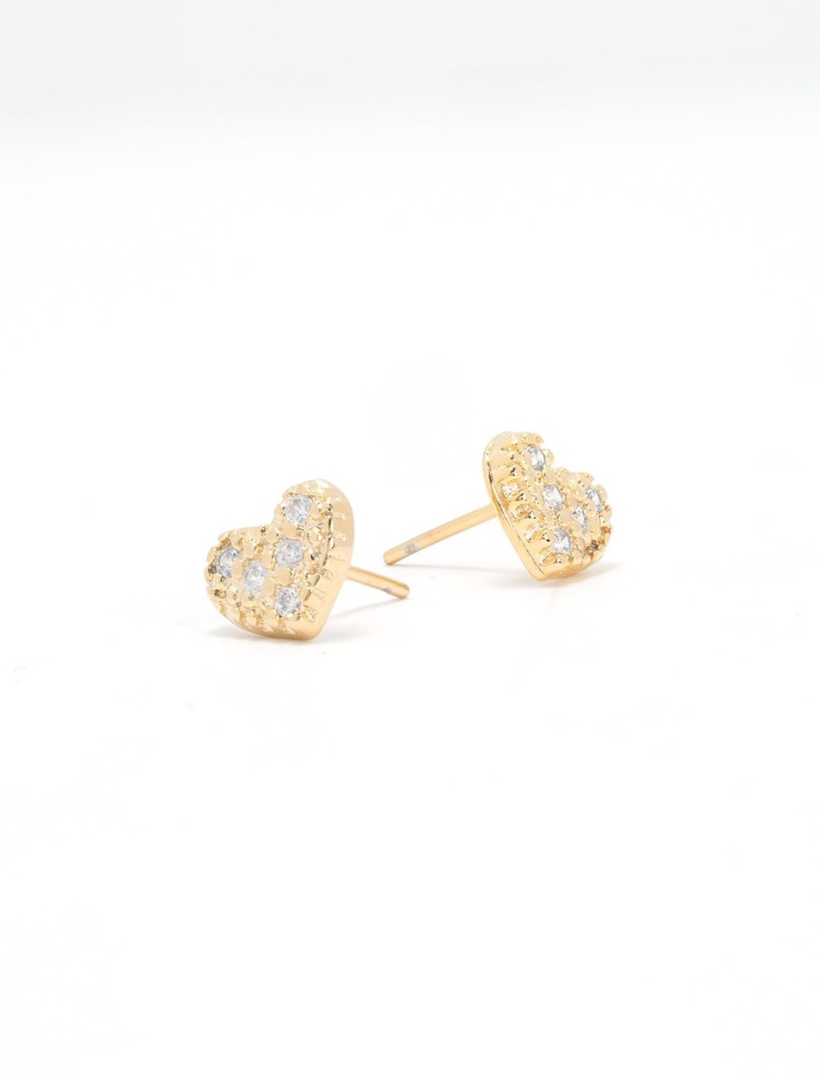 Online Pave Heart Studs In Gold Studs