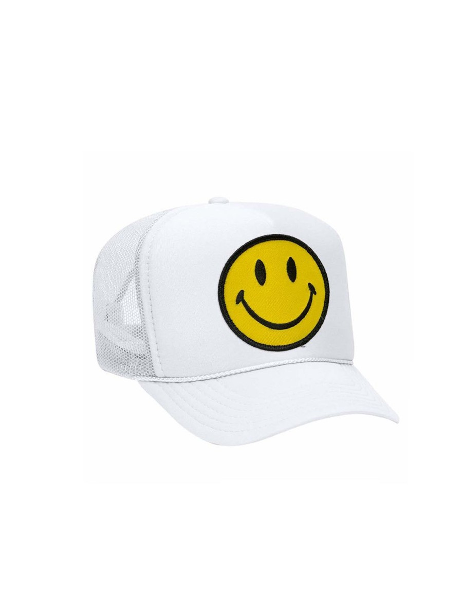 Hot Smiley Vintage Low Rise Trucker In White Hats