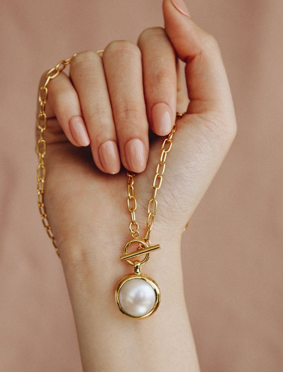 Best Coin Pearl Toggle Chain Necklace In Gold Statement