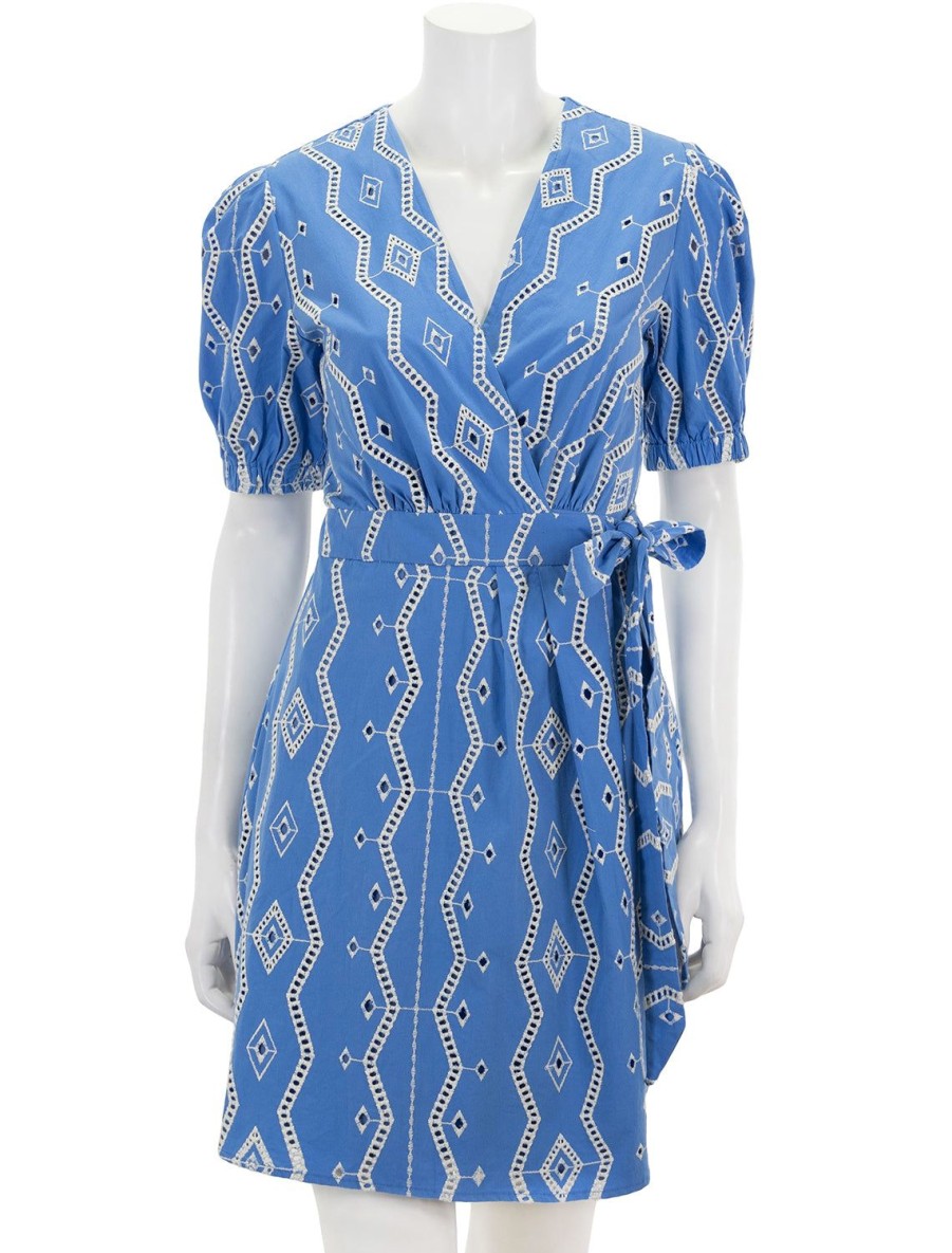 Hot Clem Eyelet Dress In Bleu Printed Dresses