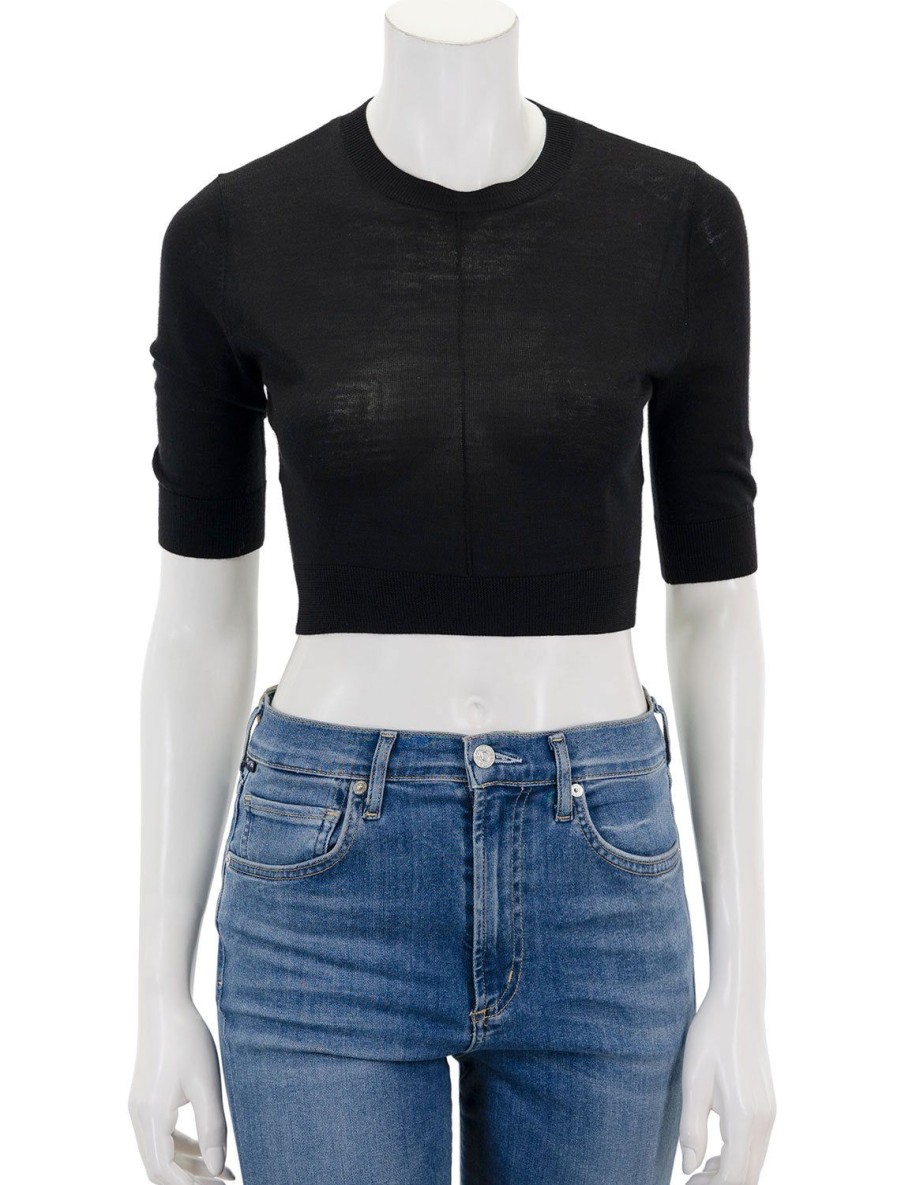 Best Norah Cropped Short Sleeve Sweater In Black Pullover Sweaters