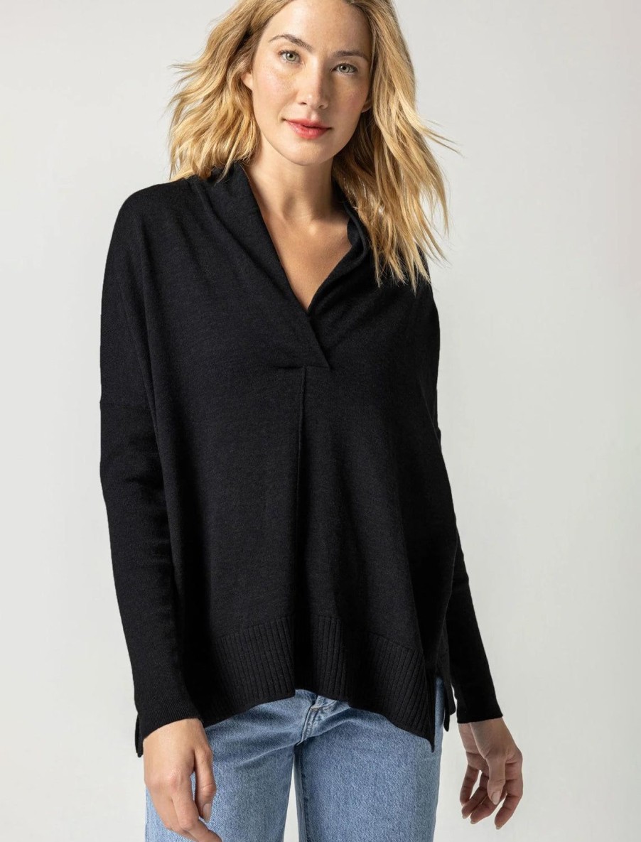 Clearance Oversized Shawl Collar Sweater In Black Pullover Sweaters