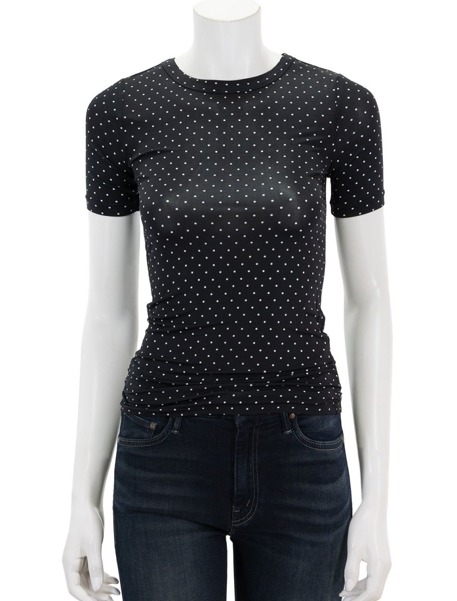 Hot Polka Dot Sabeen Top In Black Tees