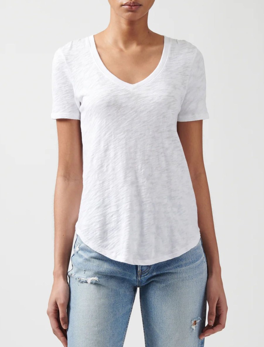 Wholesale Slub V-Neck Tee In White Tees