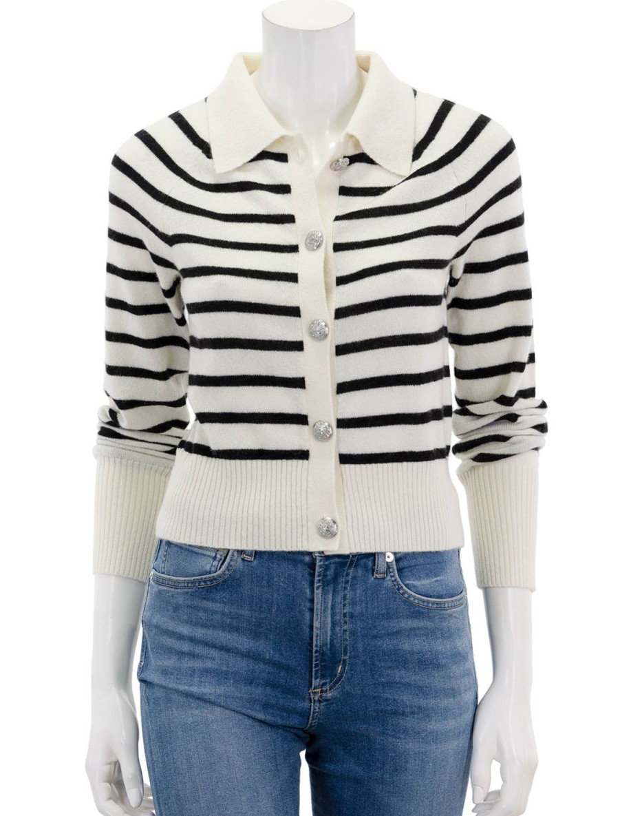 Clearance Cheshire Cardigan In Off-White And Black Stripe Cardigans