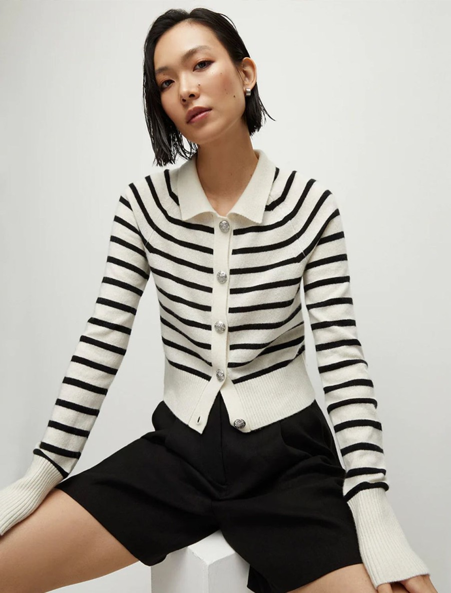 Clearance Cheshire Cardigan In Off-White And Black Stripe Cardigans