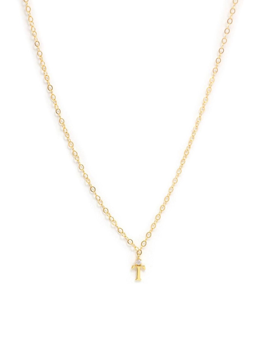 New Initial And Cz Necklace In Gold | T Delicate