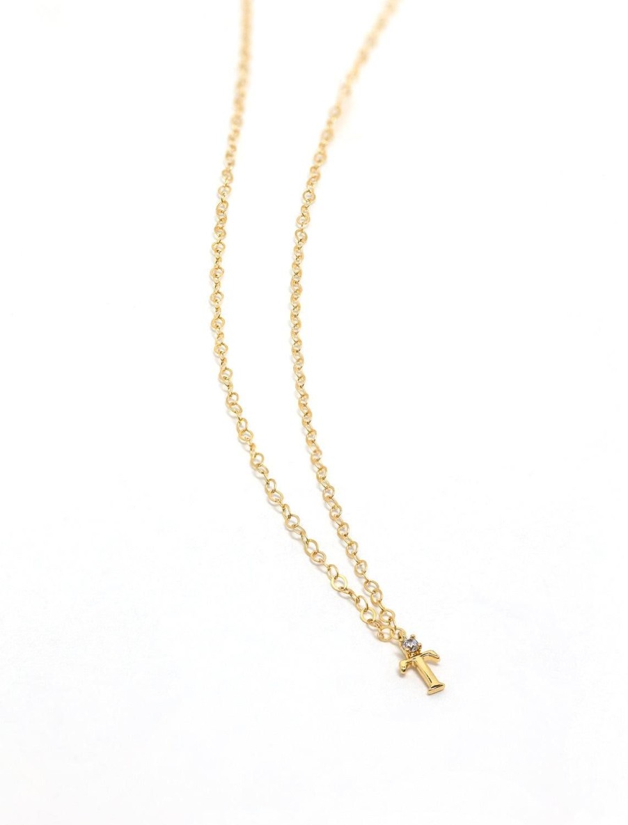 New Initial And Cz Necklace In Gold | T Delicate