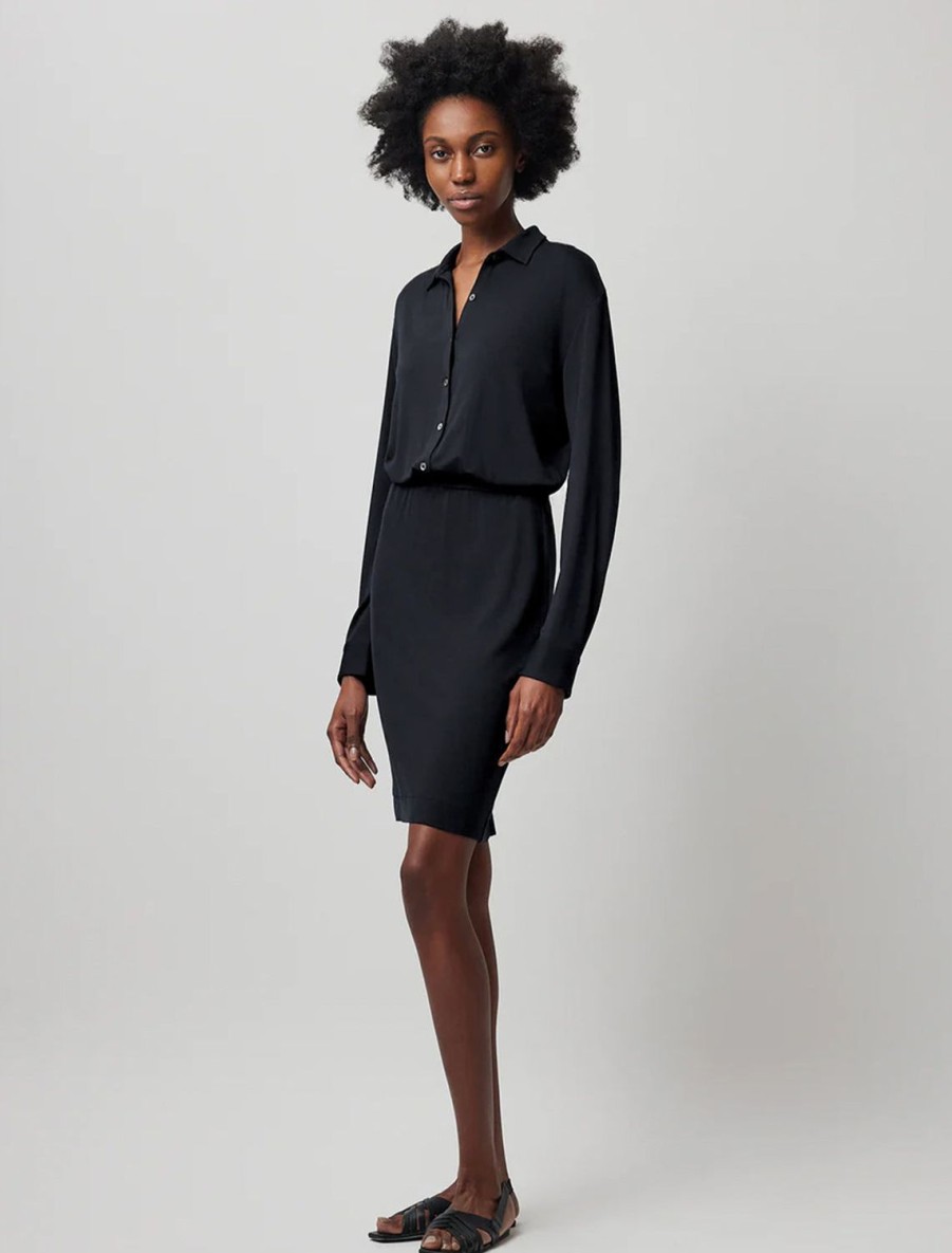 Wholesale Matte Jersey Long Sleeve Shirt Dress In Black Casual + Knit Dresses