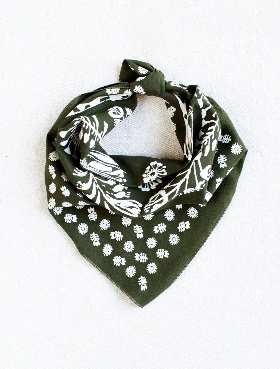 Online Floral Bandana - Olive Scarves